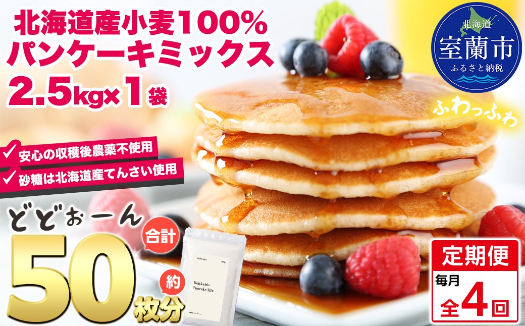 
            【毎月定期便】北海道パンケーキミックス 2.5kg 全4回【ふるさと納税 人気 おすすめ ランキング パンケーキミックス パンケーキ ミックス 小麦 小麦粉 粉 穀物 国産 北海道産 こむぎ こむぎこ デザート ギフト 贈答 プレゼント 贈り物 定期便 北海道 室蘭市 送料無料】MROBI034
          