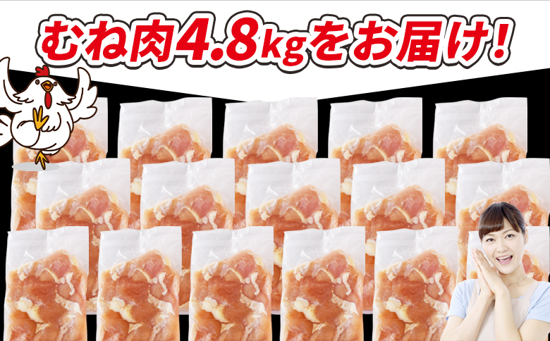 ＜宮崎県産若鶏切身 むね肉 4.8kg（300g×16袋）＞ 3か月以内に順次出荷 【 からあげ 唐揚げ カレー シチュー BBQ 煮物 チキン南蛮 小分け おかず おつまみ お弁当 惣菜 時短 炒め