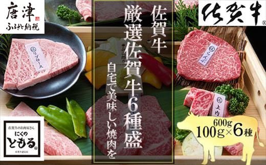 
            【3月中の発送】佐賀牛希少部位100g×6種類(合計600g) にくのともる厳選 焼肉用 A5～A4等級 食べ比べ ギフト キャンプ
          