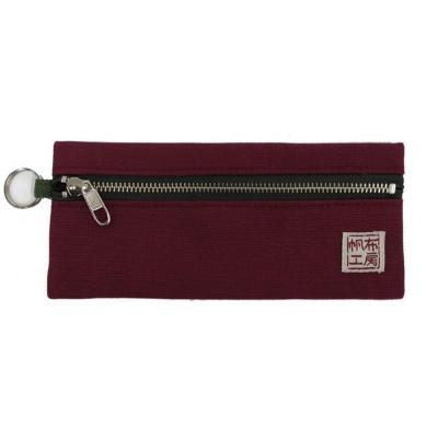 ふるさと納税 加東市 帆布工房　横長ポーチ(ダークレッド)約9.5×21cm