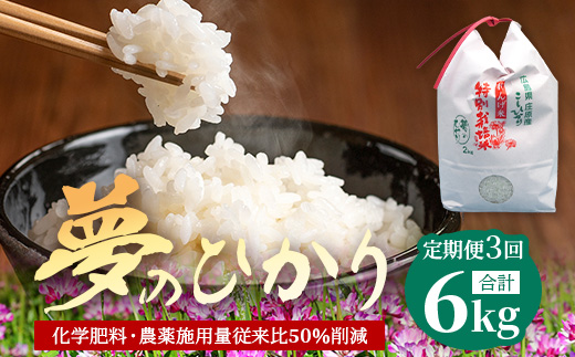 定期便 3回配送 新米 予約受付 令和8年産 れんげ米「夢のひかり」2kg×3回 合計6kg 精米 こしひかり コシヒカリ お試し 広島 庄原 3ヶ月 3か月 3ヵ月