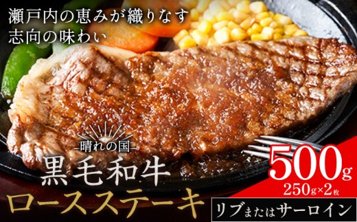 リブ or サーロイン ステーキ 500g 数量限定 牛肉 冷凍 黒毛和牛 《30日以内に出荷予定(土日祝除く)》 個別 取分け 小分け 個包装 赤身 霜降り 岡山県 笠岡市 牛 牛肉 和牛 ステーキ グルメ 小分け 小分けパック 250g 送料無料