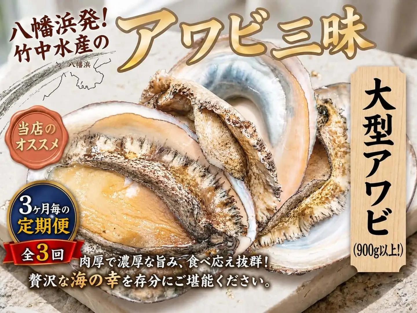 【3ヵ月毎定期便】八幡浜発竹中水産の大アワビ900g以上(2～5個)【H22-289】全2回【配送不可地域：離島・北海道・沖縄県】【4076813】 YWTM107
