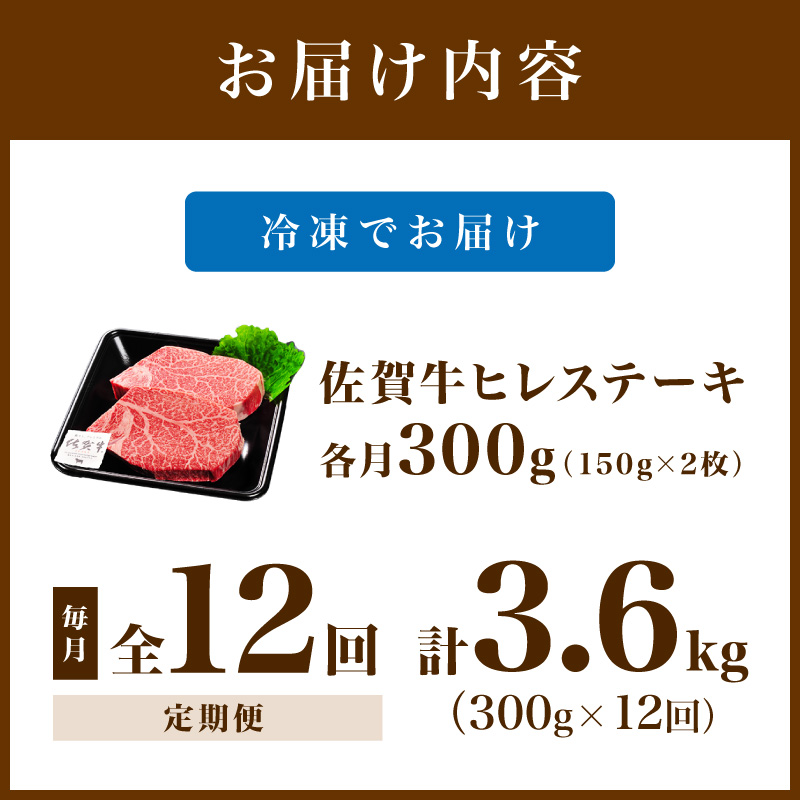 佐賀牛 ヒレステーキ 300g（150g×2枚） 全12回 定期便 999-J1439