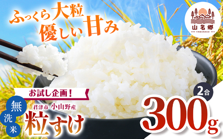 令和7年度 君津市小山野産 粒すけ 無洗米 2合 約300g | 新米 しんまい 粒すけ 2合 山名郷米 やまなごうまい 千葉県産 無洗米 むせんまい 米 コメ こめ お米 千葉県 君津市 きみつ あかかげ農園　千葉稲作