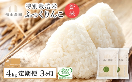 【新米予約】精米【3カ月定期便】特別栽培米産地直送ふっくりんこ2ｋｇ×2個セット 箱入《帰山農園》