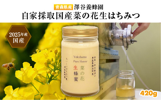 
            【青森県横浜町産】澤谷養蜂園　自家採取国産菜の花生はちみつ420g(2025年産)◆非加熱結晶生蜂蜜
          