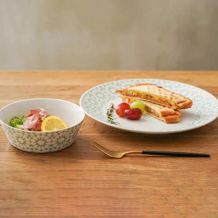 【波佐見焼】センティアカレイド （エメラルド・イエロー） 20cm プレート・浅型ボウル 4点セット 食器 皿 【西山】【NISHIYAMAJAPAN】 [CB121]  波佐見焼