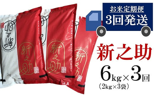 
            令和6年産新米【五ツ星お米マイスター厳選 3ヶ月定期便】新之助 白米 6kg（2kg×3袋）×3回（計 18kg）[Y0263]
          