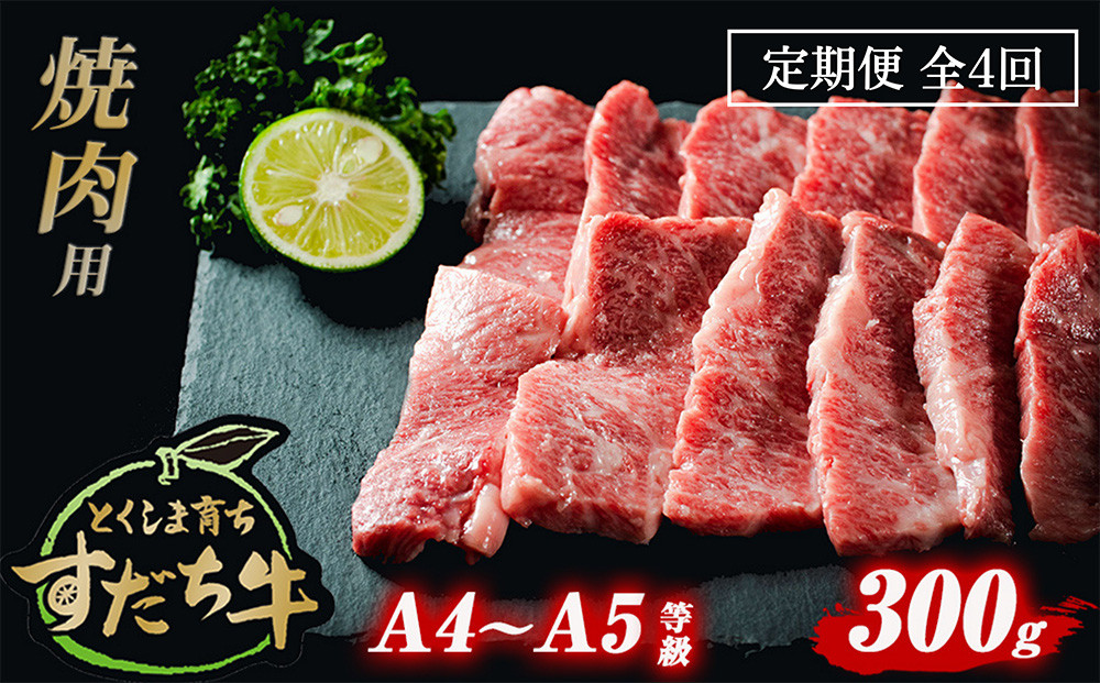 
定期便 4回お届け すだち牛黒毛和牛（焼肉用）300g 合計1.2kg
