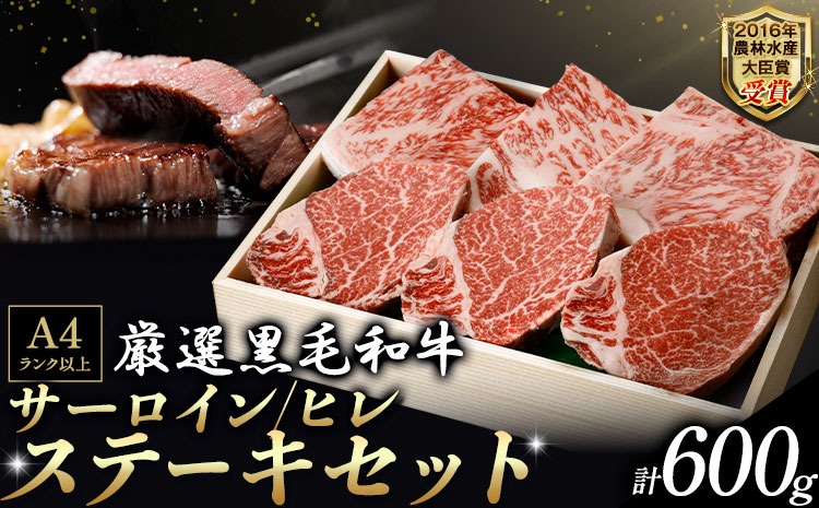 A5 A4 ランク 厳選 くまもと黒毛和牛 豪華ステーキセット サーロイン 300g (150g×2) ヒレ 300g (150g×2)《30日以内に出荷予定(土日祝除く)》熊本県 大津町 和牛焼肉LIEBE サーロイン ヒレ 冷蔵 リーベ ---so_cliebests_30d_r8_45000_600g---