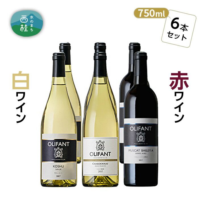 【ふるさと納税】 No.158 笹一酒造OLIFANT【赤・白】 750ml×6本 ／ ワイン 白 シュール・リー シャルドネ 辛口 赤 マスカット・ベリーA ミディアムボディ 送料無料 山梨県