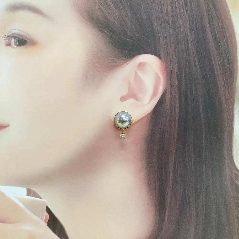 【奄美パール】奄美の輝き®×虹珠　マベ真珠 13mm K18イエローゴールド巻ピアス2138【限定一点】