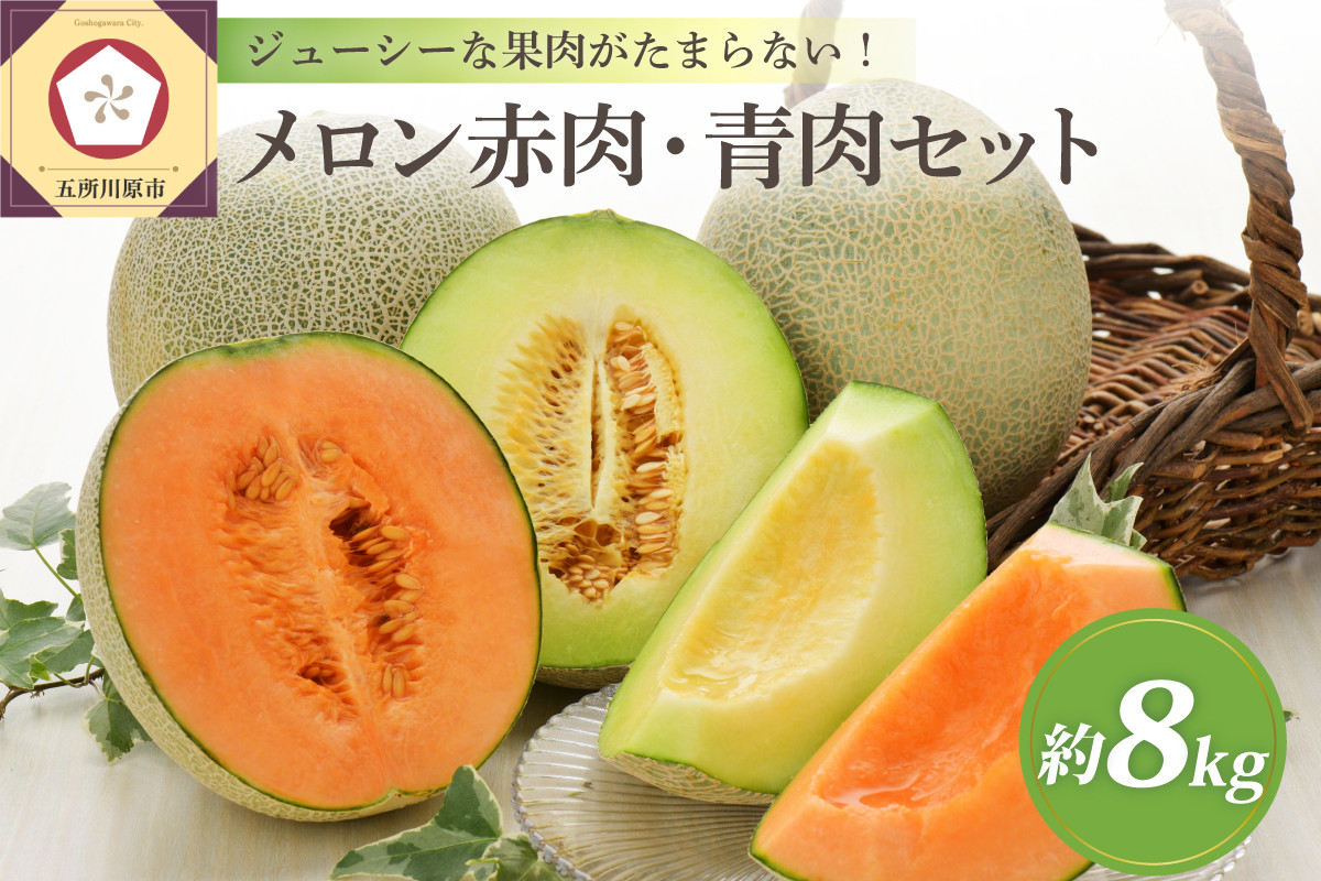 
            【2025年先行予約】【選べる配送時期】津軽のメロン 約8kg(赤肉・青肉セット)4～6玉・秀～優 青森産
          