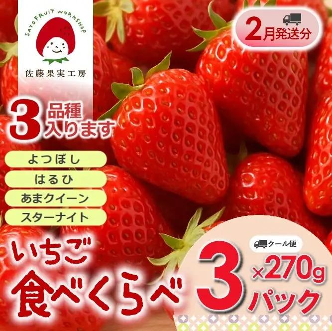 《2027年産先行予約》「西脇市産 旬のいちご３品種食べ比べセット」（1箱３パック）【佐藤果実工房 全国いちご選手権銀賞受賞農園 TVで紹介!】令和９年２月中旬配送分（sato-T-3-2-mid）