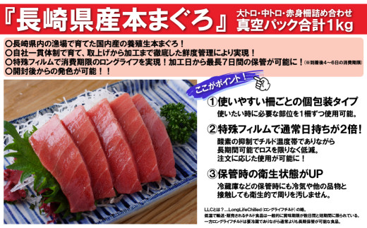 [A474a］ 【 本鮪 】 本マグロ 刺身 3種 1kg セット 【 大トロ 中トロ 赤身 】 合計1kg 冷蔵 国産 産地直送 生 マグロ 柵 真空パック 鮪 クロマグロ 海鮮 贅沢 詰め合わせ 魚介 刺身セット 長崎県 佐世保市