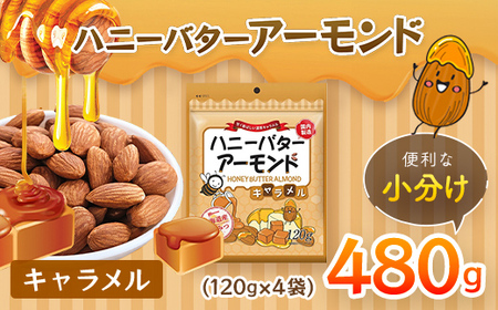 ハニーバターアーモンド キャラメル 480g（120g×4袋） ANAL010-002/ アーモンド おつまみ おやつ あーもんど はにーばたー 小分け 個包装 小袋 産地直輸入 常備食 防災食品 防災用 非常食 保存食 備蓄食 プレゼント用 カリフォルニア堅果 アーモンド おつまみ おやつ あーもんど はにーばたー 小分け 個包装 小袋 産地直輸入 常備食 防災食品 防災用 非常食 保存食 備蓄食 プレゼント用 カリフォルニア堅果 アーモンド おつまみ おやつ あーもんど はにーばたー 小分け 個包装 小
