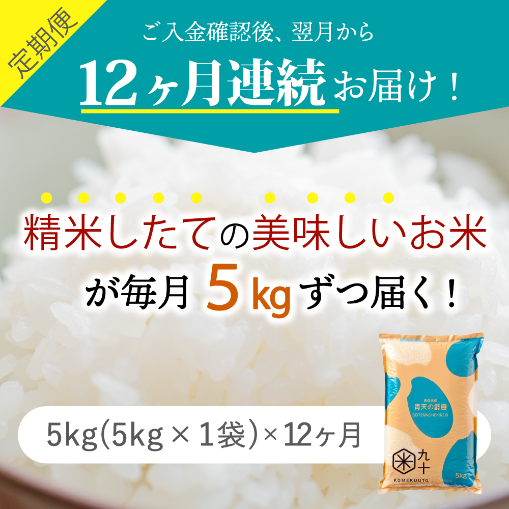 【定期便12ヶ月】米青天の霹靂5kg青森県産【特A 8年連続取得】（精米）