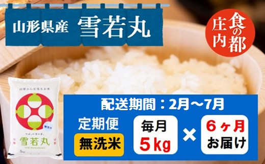 【2月～7月発送】無洗米 山形県産 雪若丸 5kg×6回【定期便6回】