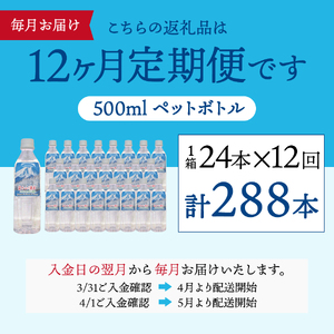 【12か月お届け】富士山の麗水 500ｍl 24本 水 定期便 天然水 富士山 ミネラルウォーター 山梨 富士吉田