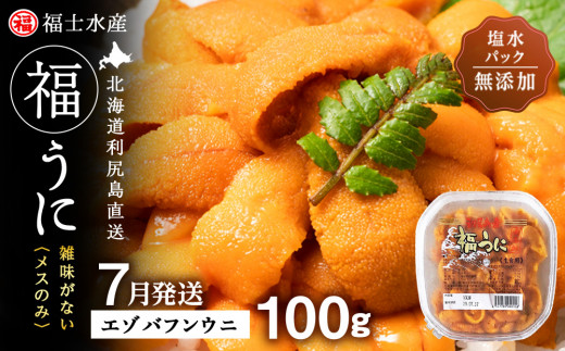 ★2027年7月発送★ 北海道 利尻島産 塩水生うに エゾバフンウニ 100g (100g×1パック)【福士水産】