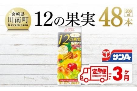 【定期便】1日分の12の果実 200ml×48本セット 3ケ月定期便【ジュース 果汁100％ ミックスジュース フルーツジュース 全3回】