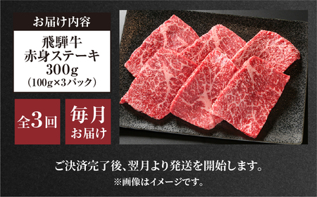 《定期便》全3回 飛騨牛 赤身 ステーキ 肉 飛騨牛 赤身肉 小分け 100g×3P 300g 定期 3回お届け 飛騨高山ミート 39000円 | 冷凍真空パック 肉 お肉 黒毛和牛 和牛 人気 おす