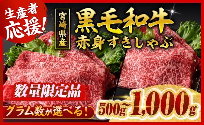 
            ※発送月・内容量が選べる※ 生産者応援！宮崎県産黒毛和牛赤身すきしゃぶ500g～1000g 【 数量限定 牛肉 牛 肉 すき焼き すきやき しゃぶしゃぶ スライス 】
          
