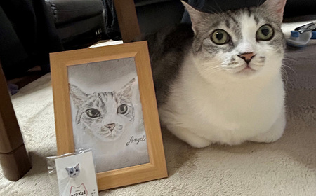 【うちの子似顔絵オーダーメイド】似顔絵の原画とピンバッジ4個セット　195P7801