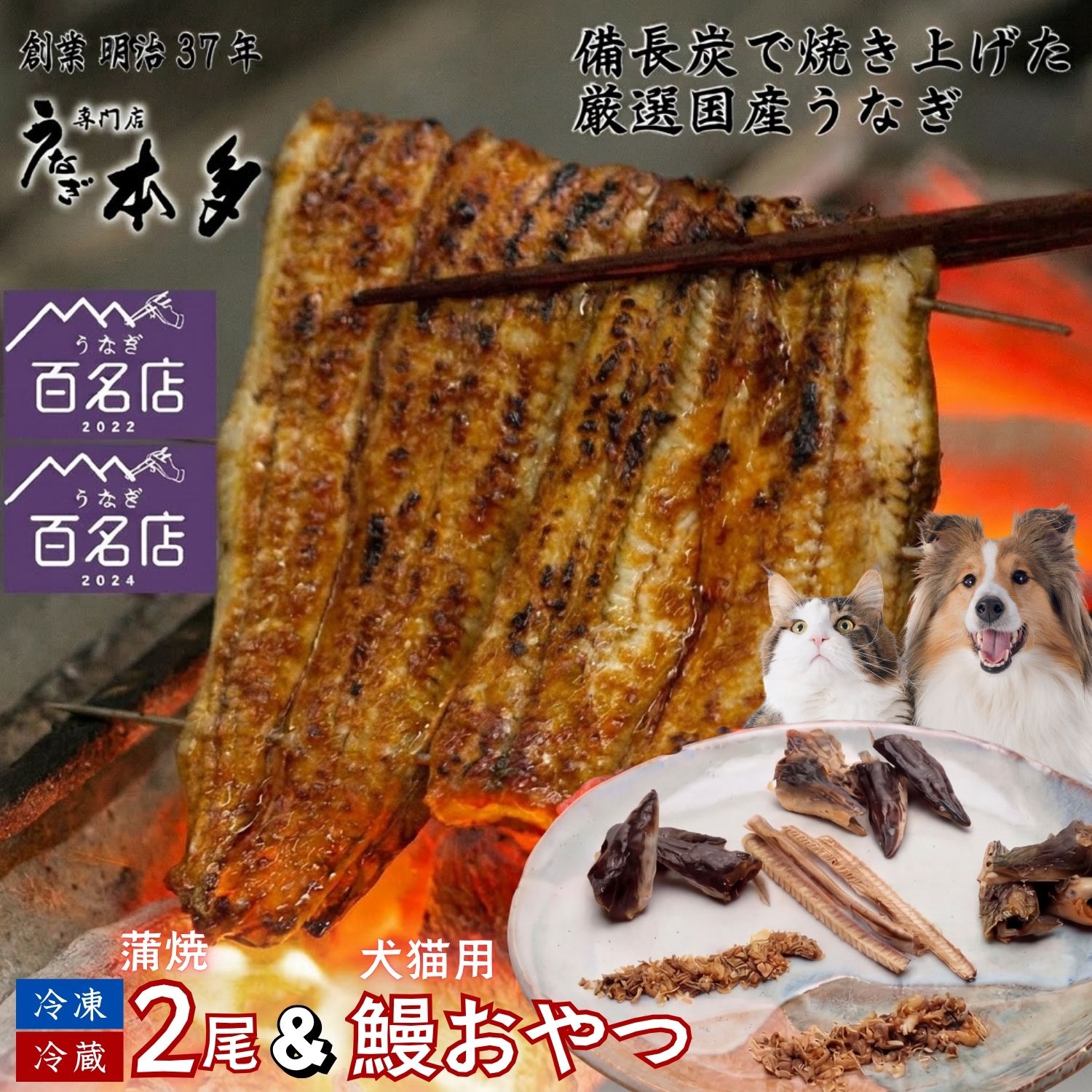 【ふるさと納税】＼鰻蒲焼2尾＆犬猫用おやつ 2種／ 獣医監修 選べる種類 冷凍 冷蔵 明治37年創業 本多【うなぎ 鰻 ウナギ ペット ペットフード おやつ 愛犬 愛猫 わんちゃん ねこちゃん 国産 無添加 無塩 長野県 飯山市 こだわり ギフト 蒲焼 プレゼント 】