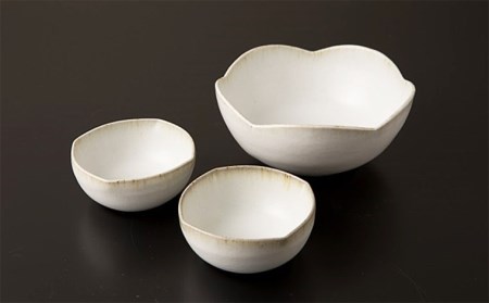 【青龍窯】残雪釉輪花鉢・角小鉢セット(輪花鉢1点・角小鉢2点) FZ26-862