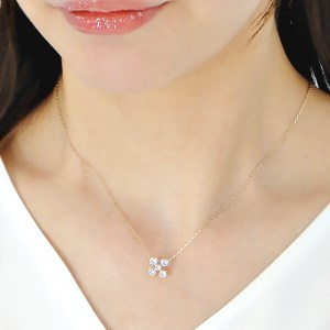 60-9-4 ネックレス K18YG クローバー フラワー ダイヤモンド 0.56ct ペンダント  リバーシブル イエローゴールド クロス 十字 2way 【f162-k18yg】