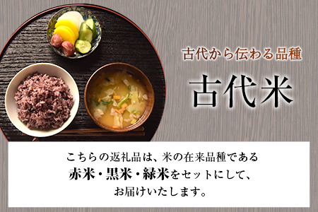 古代米(赤米/黒米/緑米) 900g 熊本県荒尾市産 赤米300g×1袋 黒米300g×1袋 緑米300g×1袋 つゆくさ農園 《30日以内に出荷予定(土日祝除く)》