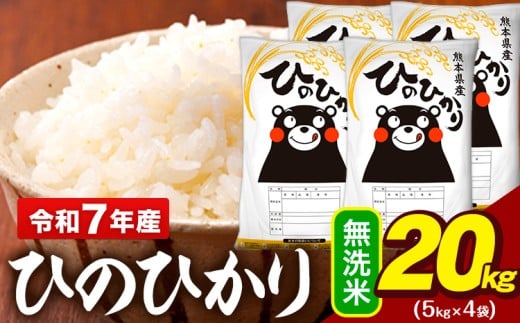 令和7年産 無洗米 米 ひのひかり 20kg (5kg袋×4)《7-14日以内に出荷予定(土日祝除く)》熊本県 大津町 国産 熊本県産 無洗米 精米 送料無料 ヒノヒカリ こめ お米