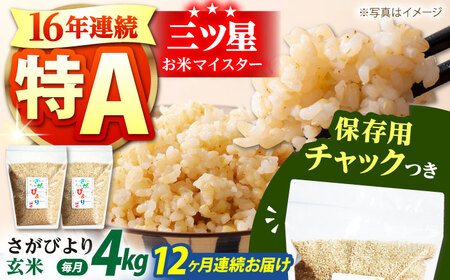【全12回定期便】佐賀県産 さがびより 玄米 各2kg×2袋 [HCU012] 米 定期便