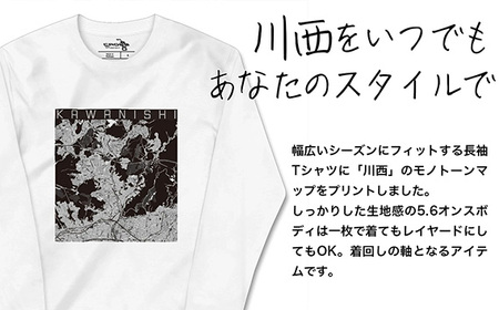【川西】地図柄ロングスリーブTシャツ（ホワイト）Lサイズ［No.349-03］