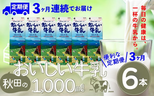 【定期便3か月】秋田のおいしい牛乳1000ml　6本セット　135P7802