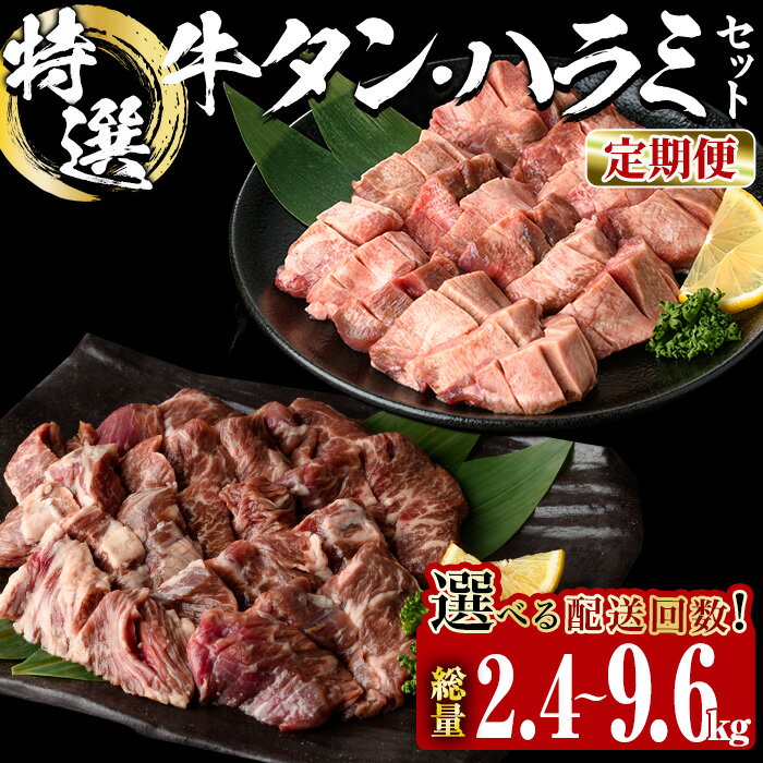 【ふるさと納税】＜ 内容量・お届け回数が選べる ＞ 【 定期便 】特選 牛タン ・ 牛ハラミ セット (総量2.4～9.6kg：3・6・12回) 小分け 牛肉 肉 タン 牛たん ハラミ 牛はらみ 詰め合わせ 味付け 焼肉 塩 BBQ 冷凍 大分県 佐伯市【DH327・DH328・DH329】【ネクサ】