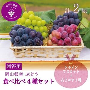 岡山　花笑み農園の『食べ比べ4種セット』シャイン入り(4房)贈答用　4M-2上【9月中旬～順次発送】【配送不可地域：離島・北海道・沖縄県】【1626792】