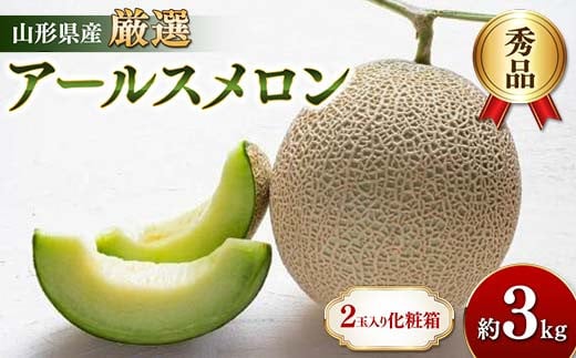 山形県産 厳選アールスメロン 秀品 3kg以上 2玉入り化粧箱 《先行受付2025年度9月発送開始》  青肉メロン メロン 青肉 デザート フルーツ 果物 くだもの 果実 食品 山形県 FSY-1226