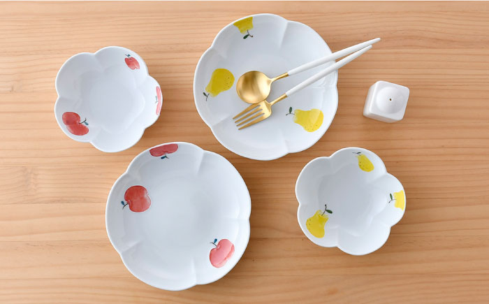 【波佐見焼】りんご・ラフランス フラワー ボウル プレート セット【松幸陶芸】 [HB44]