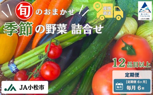 野菜 定期便 【野菜定期便 6ヶ月（毎月）】 季節の野菜詰合せ 12品目以上 定期便 6回 6カ月 6か月 毎月 旬の野菜 朝どれ 採れたて 新鮮 おまかせ 詰め合わせ セット ご当地 厳選 やさい 地物 時短 仕送り用 旬 産地直送 直送 お取り寄せ お取寄せ 人気 おすすめ オススメ ランキング トマト 人参 石川県 小松市 JA小松市