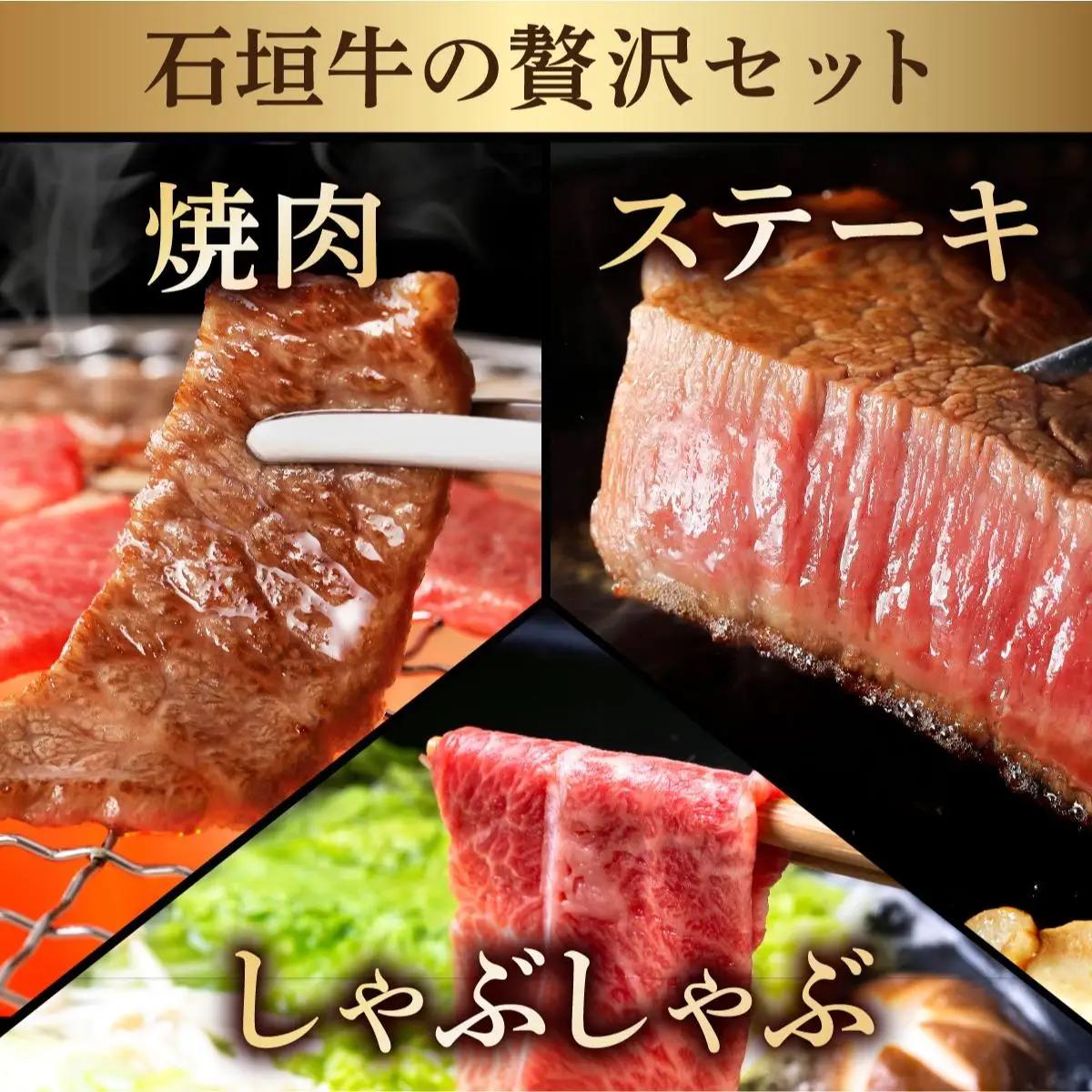 上カルビ ヒレステーキ 特選しゃぶしゃぶ 焼肉タレ100ml×1本 定期便3回 計1.1kg