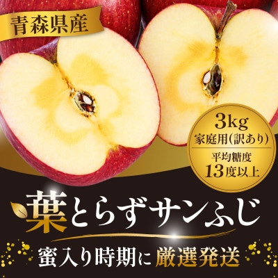 11-12月蜜入り時期に発送! 平均糖度13度以上 葉とらずサンふじ 約3kg 訳あり 青森 りんご【配送不可地域：沖縄県】