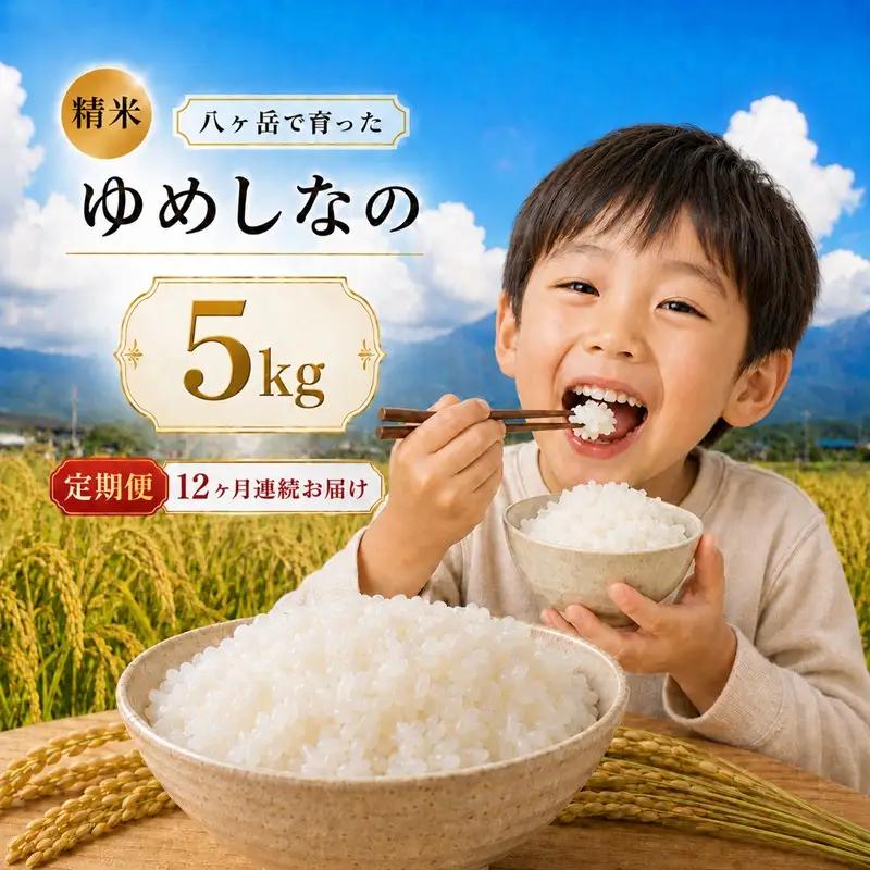 【12ヶ月連続お届け定期便】八ヶ岳で育った 精米 ゆめしなの5kg お米