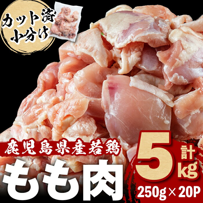 【ふるさと納税】小分けで便利！鹿児島県産若鶏もも肉切身 計5kg(250g×20P) 鶏肉 とり肉 鳥肉 鶏もも肉 とりもも もも肉 もも モモ 若鶏 小分け 真空 真空パック 保存 カット カット済 唐揚げ 煮物 鍋 おかず お弁当などに【羽根】a9-048