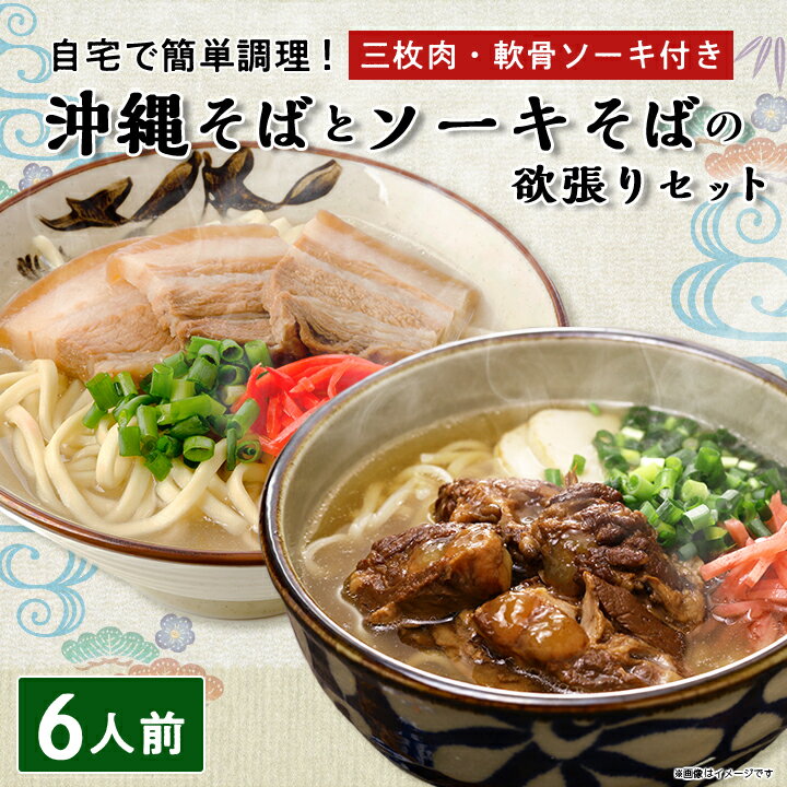 【ふるさと納税】沖縄そば と ソーキそば の 欲張り6人前セット (三枚肉・軟骨ソーキ付き) 沖縄 の味をご自宅で!_ そば 人気 美味しい 【1409306】