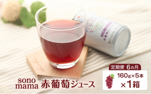 《 定期便 6ヵ月 》 赤葡萄ジュース「sonomama」（160g×5本）×1箱 ぶどう ブドウ ジュース ぶどうジュース 飲料