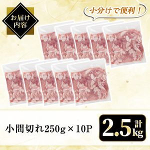 A4-019 国産！鹿児島県産黒豚小間切れ計2.5kg(真空パック・250g×10P)【肉の豊楽】
