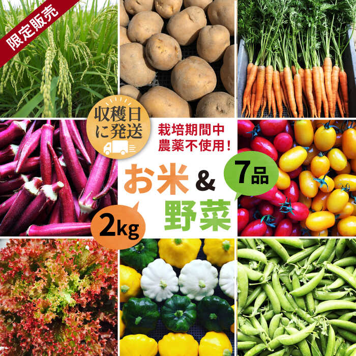 【ふるさと納税】【☆畑直送☆限定販売！栽培期間中農薬不使用！】お米 2kg / 野菜 7品 詰め合わせ セット 糸島市 / オーガニックナガミツファーム [AGE035] 17000円